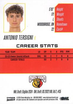 2023-24 Choice Owen Sound Attack (OHL) #22 Antonio Tersigni Back