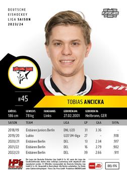 2023-24 Playercards (DEL) #176 Tobias Ancicka Back