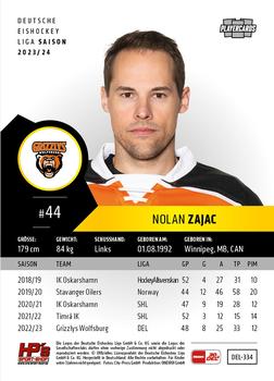 2023-24 Playercards (DEL) #334 Nolan Zajac Back