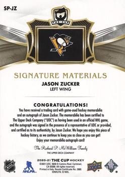 2021-22 Upper Deck The Cup - 2020-21 Upper Deck The Cup Update: Signature Materials #SP-JZ Jason Zucker Back