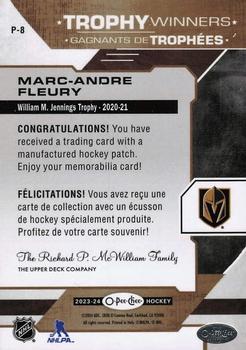 2023-24 O-Pee-Chee - OPC Patches #P-8 Marc-Andre Fleury Back
