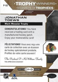 2023-24 O-Pee-Chee - OPC Patches #P-52 Jonathan Toews Back