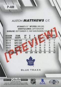 2023-24 O-Pee-Chee - OPC Platinum Previews Blue Traxx #P-AM Auston Matthews Back