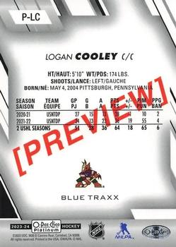 2023-24 O-Pee-Chee - OPC Platinum Previews Blue Traxx #P-LC Logan Cooley Back