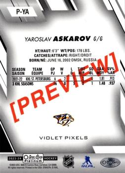 2023-24 O-Pee-Chee - OPC Platinum Previews Violet Pixels #P-YA Yaroslav Askarov Back
