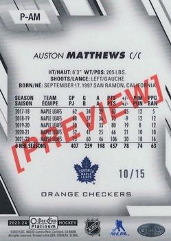 2023-24 O-Pee-Chee - OPC Platinum Previews Orange Checkers #P-AM Auston Matthews Back