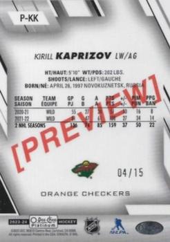 2023-24 O-Pee-Chee - OPC Platinum Previews Orange Checkers #P-KK Kirill Kaprizov Back