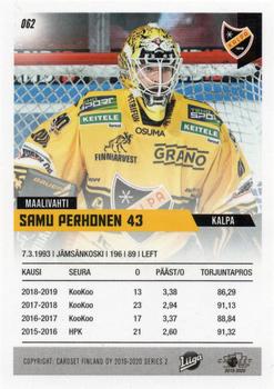 2019-20 Cardset Finland Series 2 #062 Samu Perhonen Back