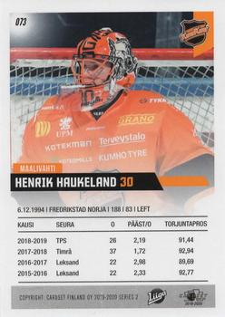 2019-20 Cardset Finland Series 2 #073 Henrik Haukeland Back