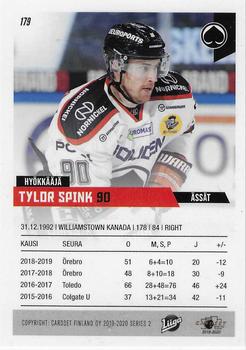 2019-20 Cardset Finland Series 2 #179 Tylor Spink Back
