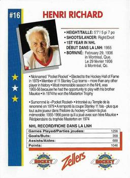 1994-95 Zellers Masters of Hockey - Oversize Promos #NNO Henri Richard Back