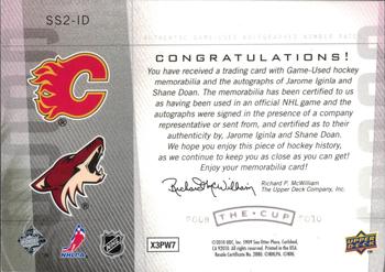 2020-21 Upper Deck The Cup - 2009-10 Upper Deck The Cup Update III: Scripted Swatches Dual #SS2-ID Shane Doan / Jarome Iginla  Back