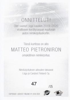 2019-20 Cardset Finland Series 2 - Signature #NNO Matteo Pietroniro Back