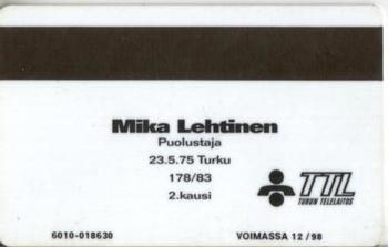 1995 Seesam Turun Palloseura Phonecards #6 Mika Lehtinen Back