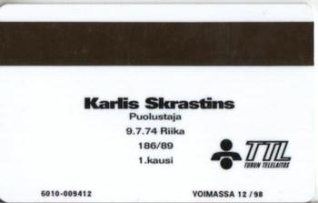 1995 Seesam Turun Palloseura Phonecards #8 Karlis Skrastins Back
