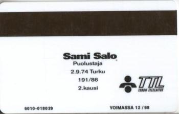 1995 Seesam Turun Palloseura Phonecards #22 Sami Salo Back