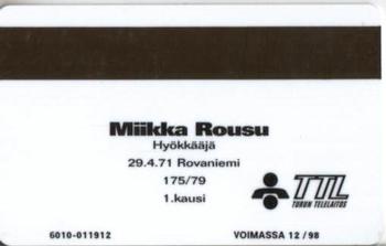 1995 Seesam Turun Palloseura Phonecards #23 Miikka Rousu Back