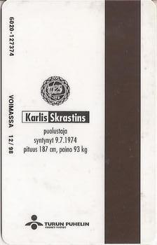 1996 Seesam Turun Palloseura Phonecards #4 Karlis Skrastins Back