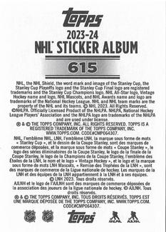 2023-24 Topps NHL Sticker Collection #615 Jake Sanderson Back