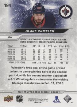 2023-24 Upper Deck - Silver Foil #194 Blake Wheeler Back