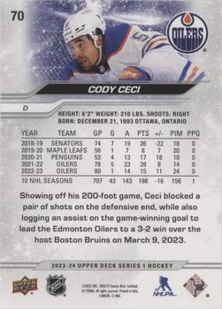 2023-24 Upper Deck - Speckled Rainbow Foil #70 Cody Ceci Back