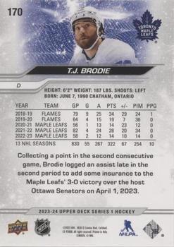 2023-24 Upper Deck - Speckled Rainbow Foil #170 T.J. Brodie Back