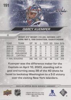 2023-24 Upper Deck - Speckled Rainbow Foil #191 Darcy Kuemper Back