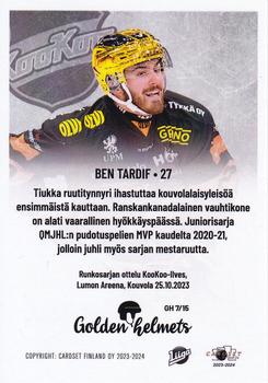 2023-24 Cardset Finland - Golden Helmets #GH 7 Ben Tardif Back