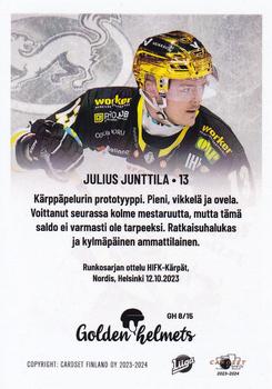 2023-24 Cardset Finland - Golden Helmets #GH 8 Julius Junttila Back