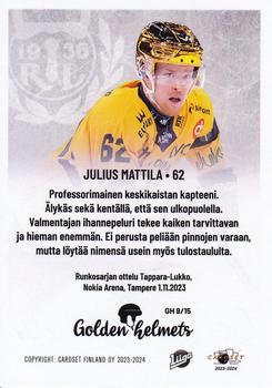 2023-24 Cardset Finland - Golden Helmets #GH 9 Julius Mattila Back