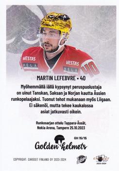 2023-24 Cardset Finland - Golden Helmets #GH 15 Martin Lefebvre Back