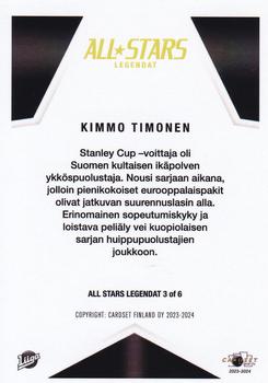 2023-24 Cardset Finland - All Stars Legendat #3 Kimmo Timonen Back