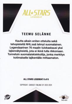 2023-24 Cardset Finland - All Stars Legendat #6 Teemu Selänne Back