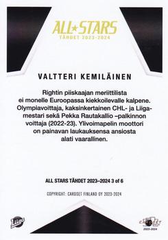 2023-24 Cardset Finland - All Stars Tähdet 2023–2024 #3 Valtteri Kemiläinen Back
