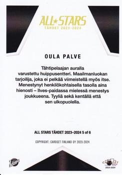 2023-24 Cardset Finland - All Stars Tähdet 2023–2024 #5 Oula Palve Back