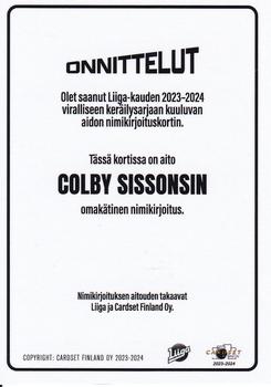 2023-24 Cardset Finland - Signature (Series 2) #NNO Colby Sissons Back