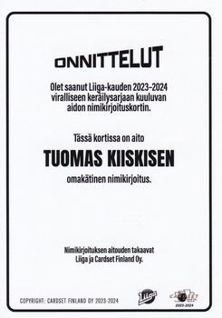 2023-24 Cardset Finland - Signature (Series 2) #NNO Tuomas Kiiskinen Back