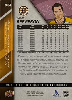 2015-16 Upper Deck Boston Bruins SGA #BOS-2 Patrice Bergeron Back