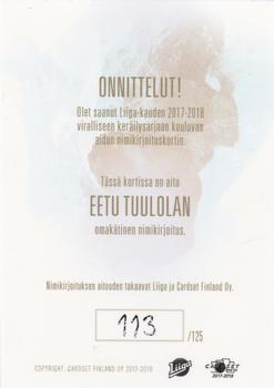 2017-18 Cardset Finland - Signature (Series Two) #NNO Eetu Tuulola Back