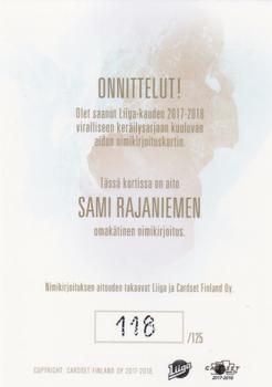2017-18 Cardset Finland - Signature (Series Two) #NNO Sami Rajaniemi Back