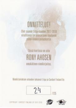 2017-18 Cardset Finland - Signature (Series Two) #NNO Rony Ahonen Back