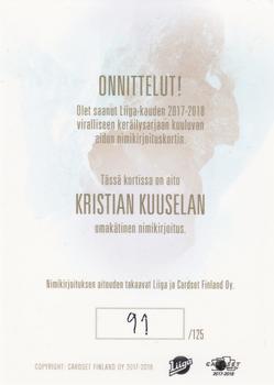2017-18 Cardset Finland - Signature (Series Two) #NNO Kristian Kuusela Back
