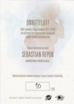 2017-18 Cardset Finland - Signature (Series Two) #NNO Sebastian Repo Back