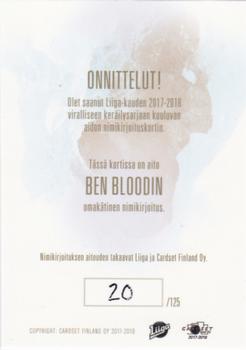 2017-18 Cardset Finland - Signature (Series Two) #NNO Ben Blood Back