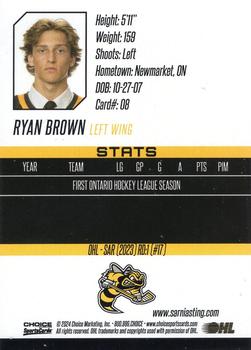 2023-24 Choice Sarnia Sting (OHL) #8 Ryan Brown Back