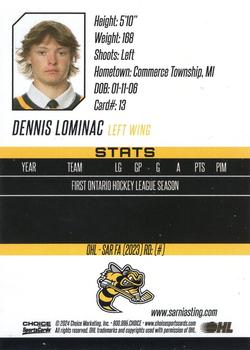 2023-24 Choice Sarnia Sting (OHL) #13 Dennis Lominac Back