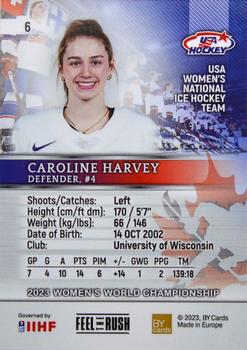 2023 BY Cards IIHF Women's World Championship #6 Caroline Harvey Back