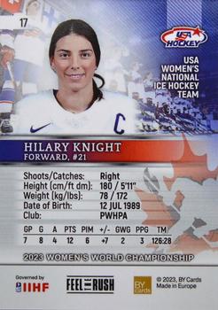 2023 BY Cards IIHF Women's World Championship #17 Hilary Knight Back