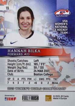 2023 BY Cards IIHF Women's World Championship #19 Hannah Bilka Back