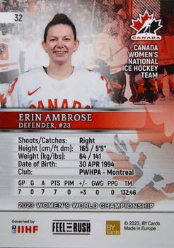 2023 BY Cards IIHF Women's World Championship #32 Erin Ambrose Back